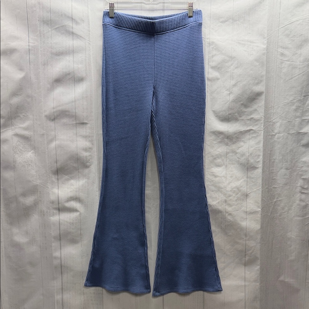 Aerie Blue High Waisted Cozy Waffle Knit Pull On High Waist Flare Pants Medium